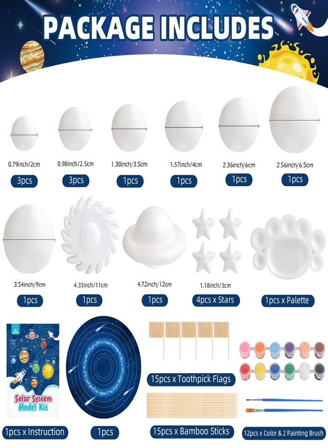 wookidel 64 PCS Solar System Project Kit, Solar System Model Kit with 13 Mix Foam Balls, Solar System Toys for Kids 3-5, Learn Planets Science Kit School Project Supplies of Bamboo Sticks, Flags, Brushes - Image 2